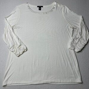 Alfani Womens White Ruched Sleeve Closet Staple Crew Neck Blouse Top Size L